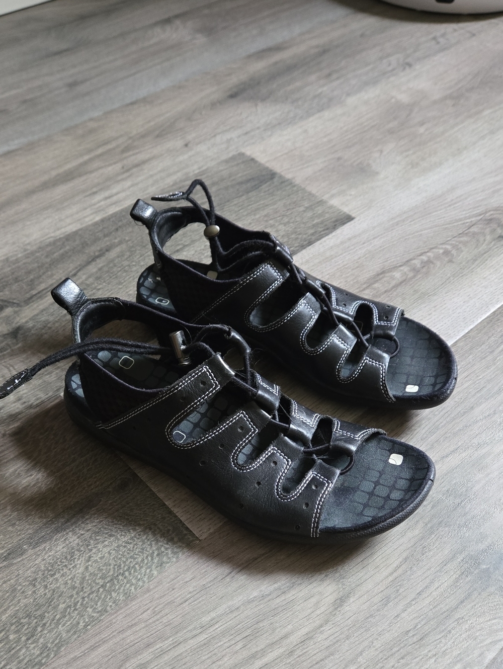ECCO Black Sporty Lace-Up Slingback Comfort Sandals Leather Outdoor Walking - Picture 2 of 14